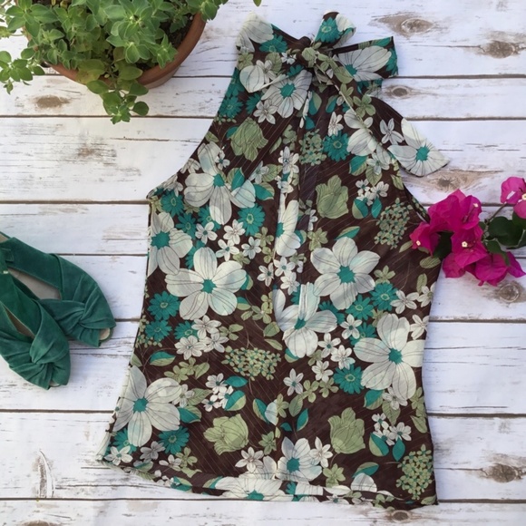 Floral Print Sheer Sexy Plunging Back Halter Top - Picture 2 of 5